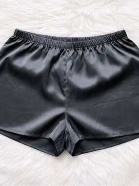 stars above Charcoal Gray Satin Lounge Shorts